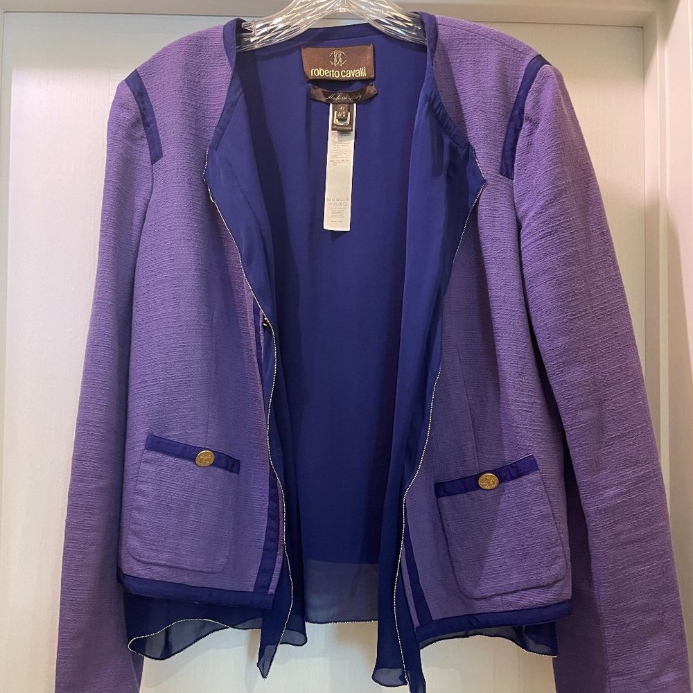 roberto cavalli Purple Linen Designer Jacket Size 42